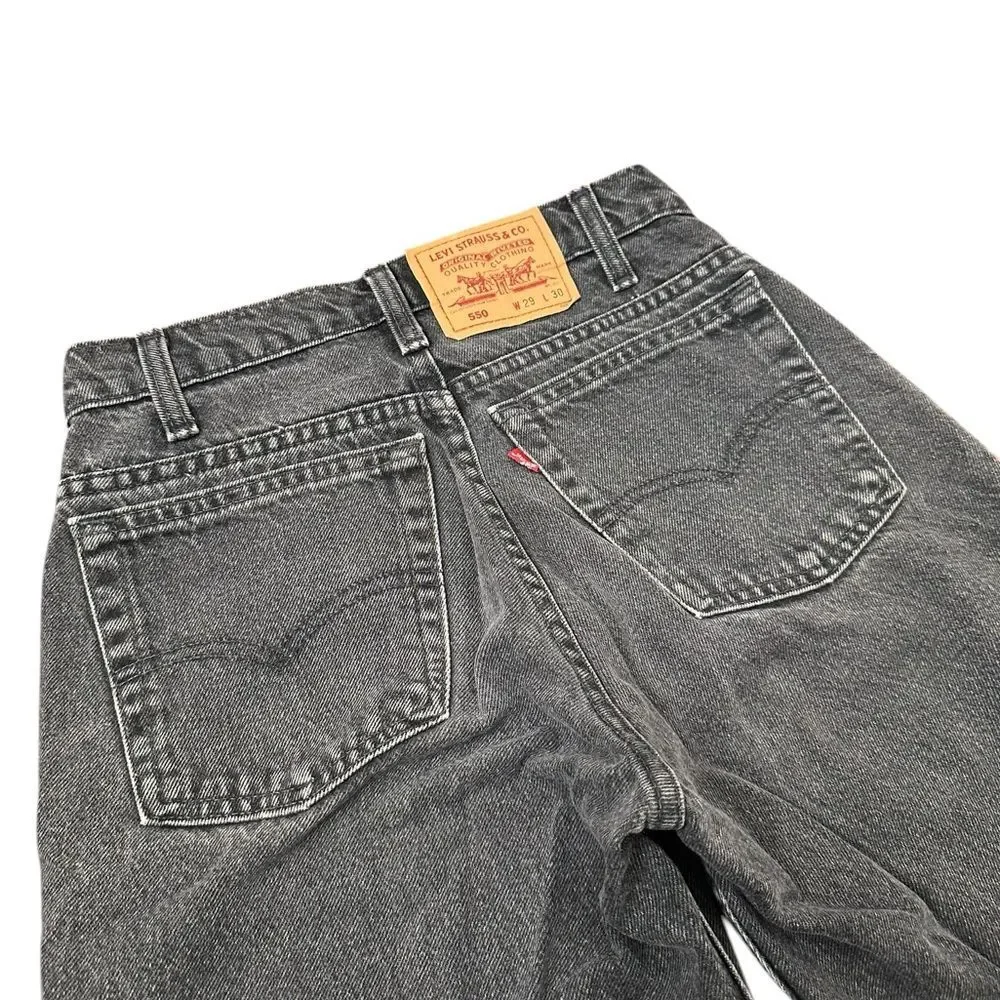 Vintage Levi’s 550 Made in Canada Men's Black Washed Straight-Leg Jeans W29 L30